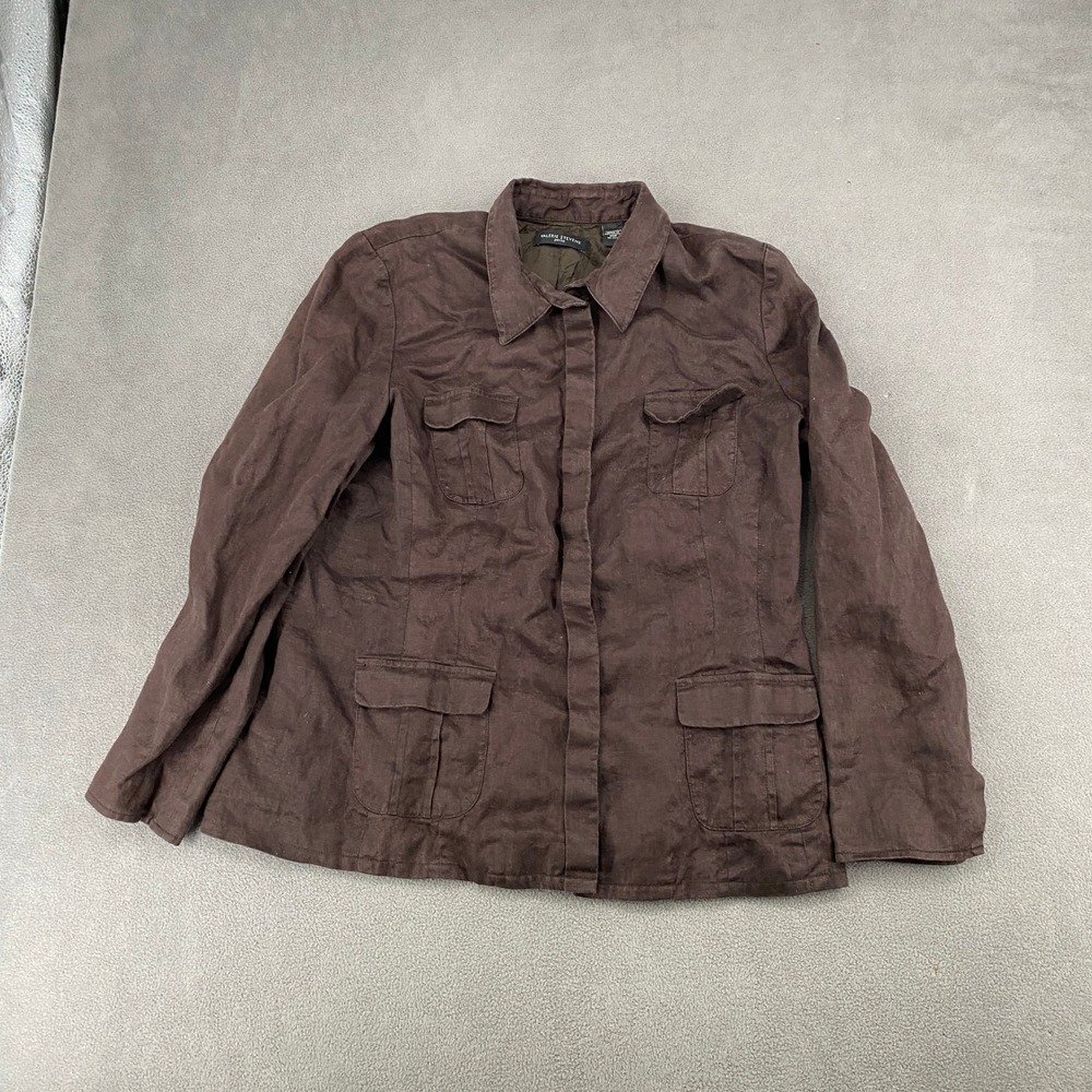 Valerie Stevens Petite Brown 100% Linen Utility Safari Jacket Size 14P